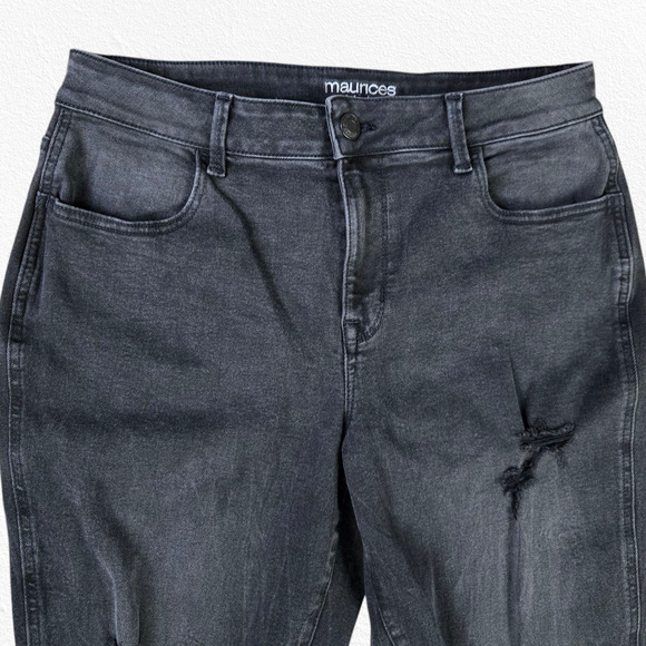 Maurices Black Distressed High Rise Cropped Ankle Skinny Jeans Size 14 Short - Picture 3 of 7